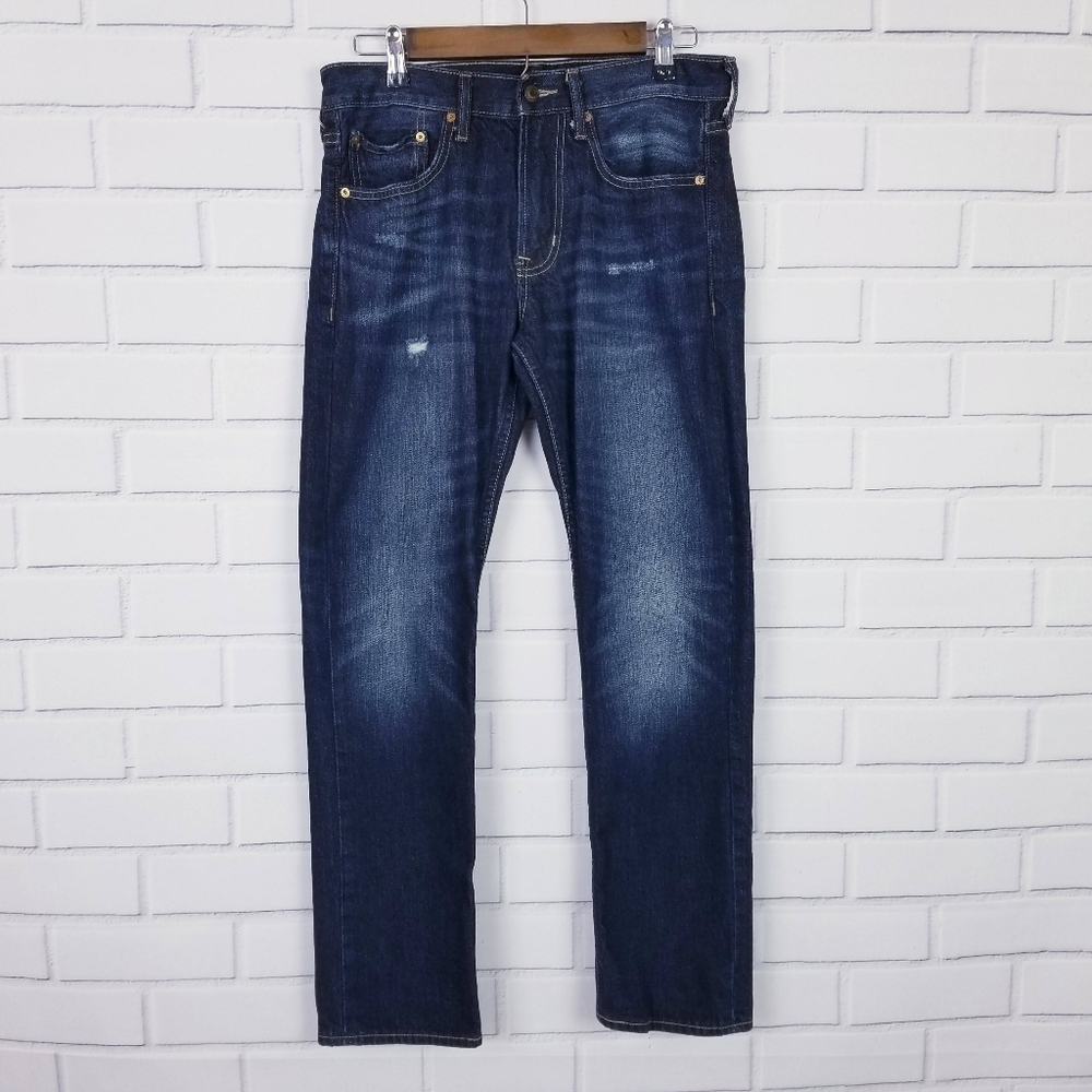 Old Navy‎ Mens Slim Boot Jean Size 30x30 Dark Wash Distressed Blue Denim Pants